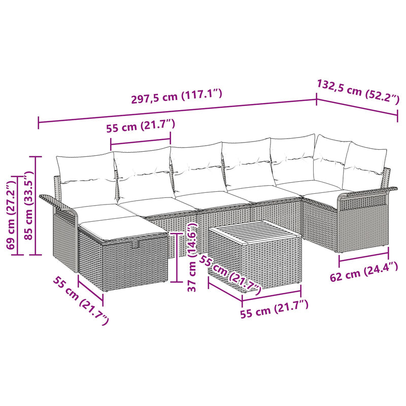 8 Piece Garden Sofa Set with Cushions Black Poly Rattan