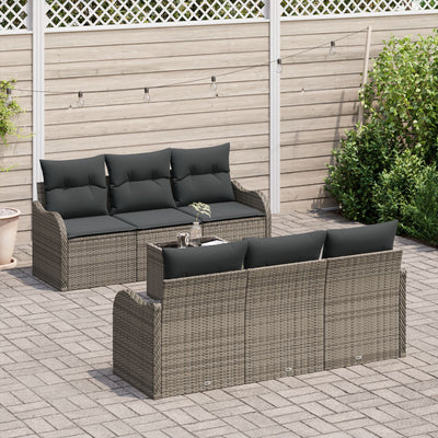 7 Piece Garden Sofa Set with Cushions Grey Poly Rattan