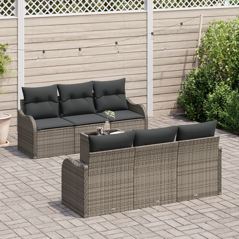7 Piece Garden Sofa Set with Cushions Grey Poly Rattan