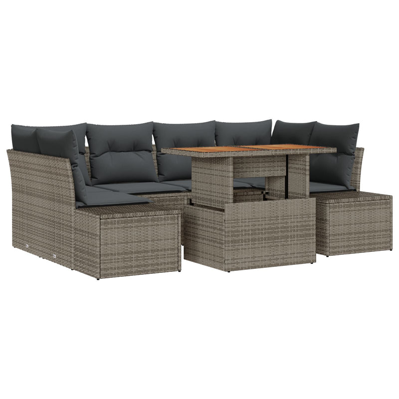 7 Piece Garden Sofa Set with Cushions Grey Poly Rattan
