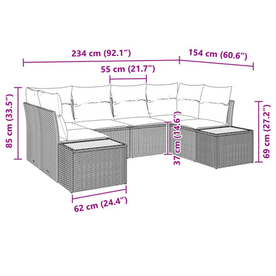 6 Piece Garden Sofa Set with Cushions Black Poly Rattan Acacia