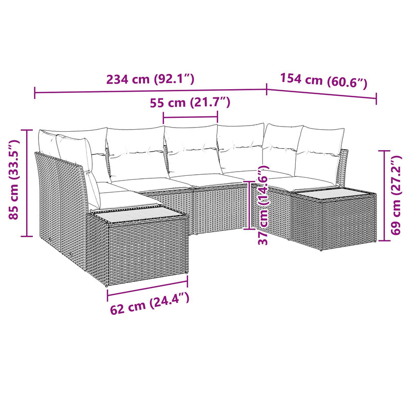 6 Piece Garden Sofa Set with Cushions Black Poly Rattan Acacia