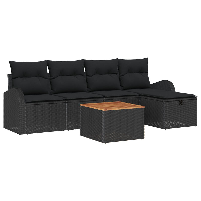6 Piece Garden Sofa Set with Cushions Black Poly Rattan