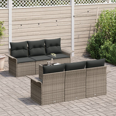 7 Piece Garden Sofa Set with Cushions Grey Poly Rattan