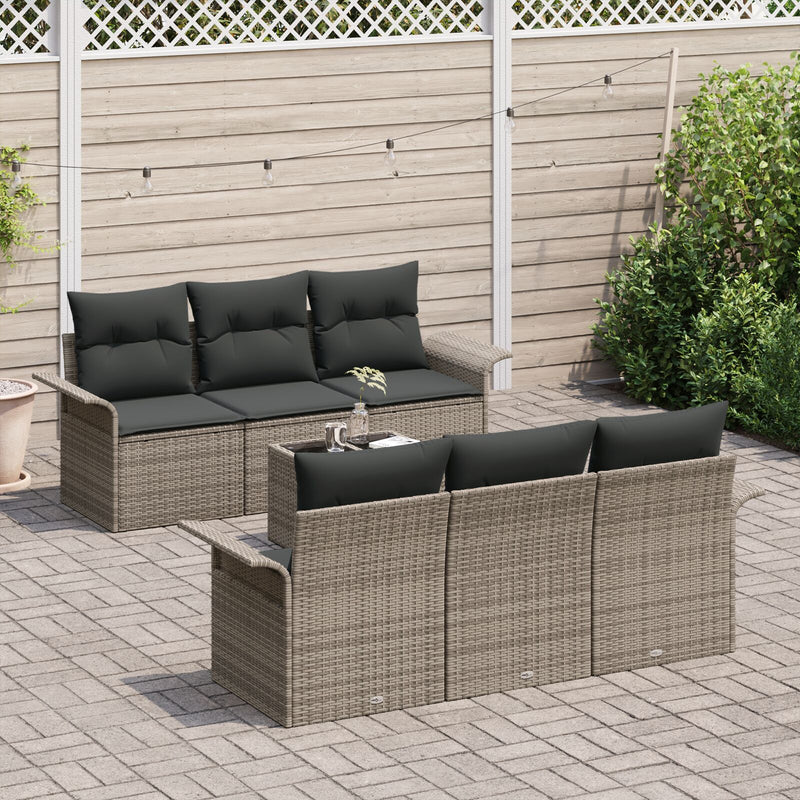 7 Piece Garden Sofa Set with Cushions Grey Poly Rattan