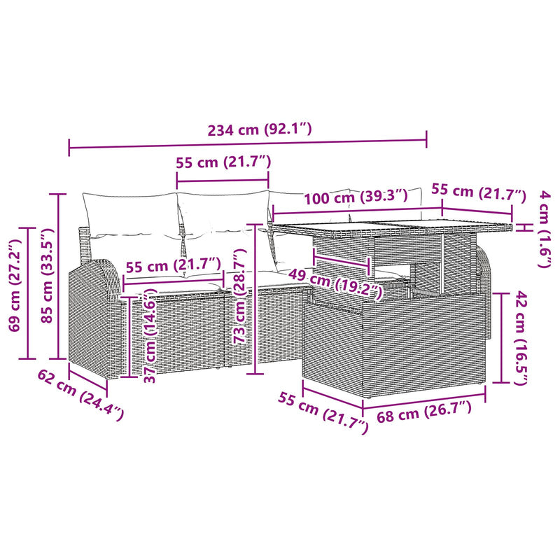 5 Piece Garden Sofa Set with Cushions Black Poly Rattan