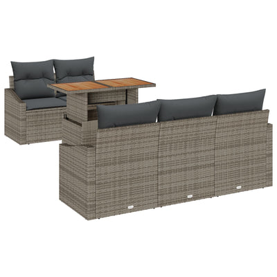 6 Piece Garden Sofa Set with Cushions Grey Poly Rattan