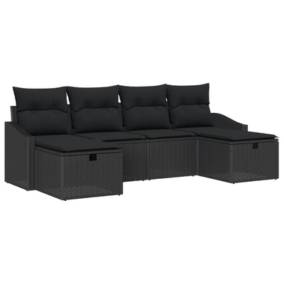 6 Piece Garden Sofa Set with Cushions Black Poly Rattan