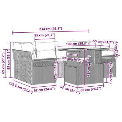 7 Piece Garden Sofa Set with Cushions Black Poly Rattan Acacia