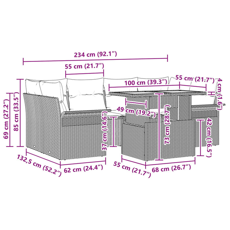 7 Piece Garden Sofa Set with Cushions Black Poly Rattan Acacia
