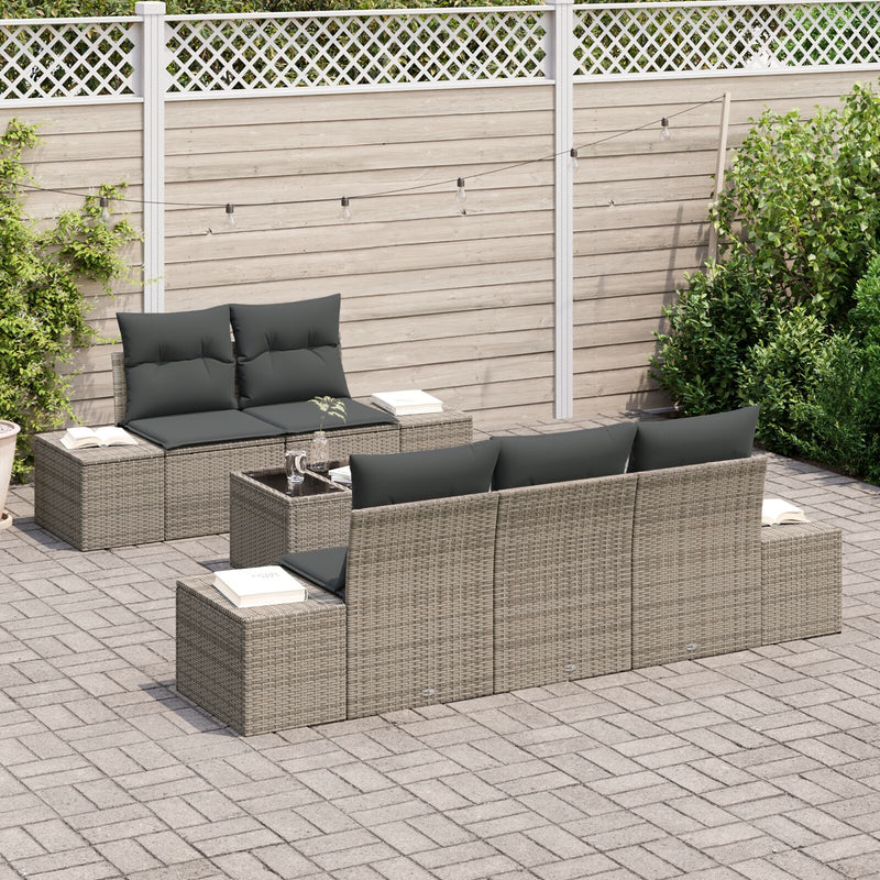 6 Piece Garden Sofa Set with Cushions Grey Poly Rattan