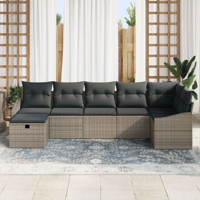 7 Piece Garden Sofa Set with Cushions Grey Poly Rattan