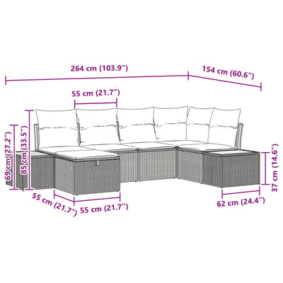 6 Piece Garden Sofa Set with Cushions Black Poly Rattan