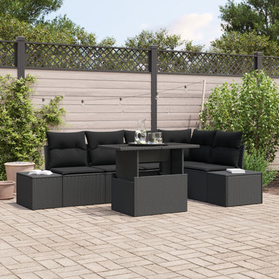 6 Piece Garden Sofa Set with Cushions Black Poly Rattan
