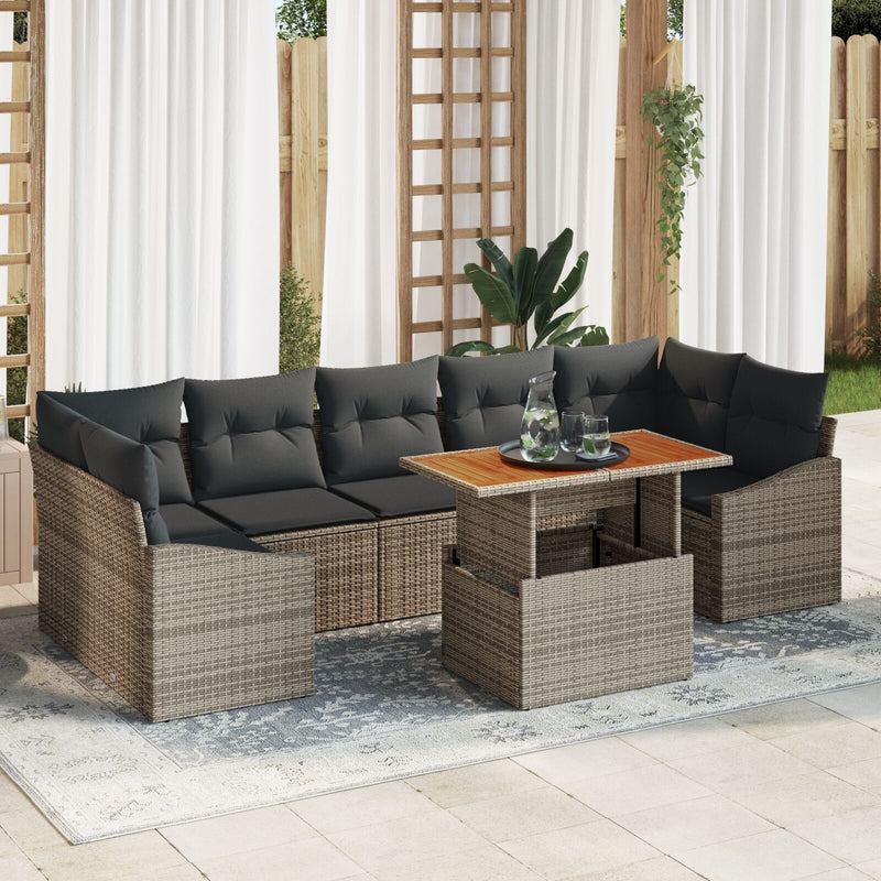 8 Piece Garden Sofa Set with Cushions Grey Poly Rattan