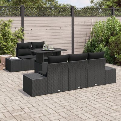 6 Piece Garden Sofa Set with Cushions Black Poly Rattan