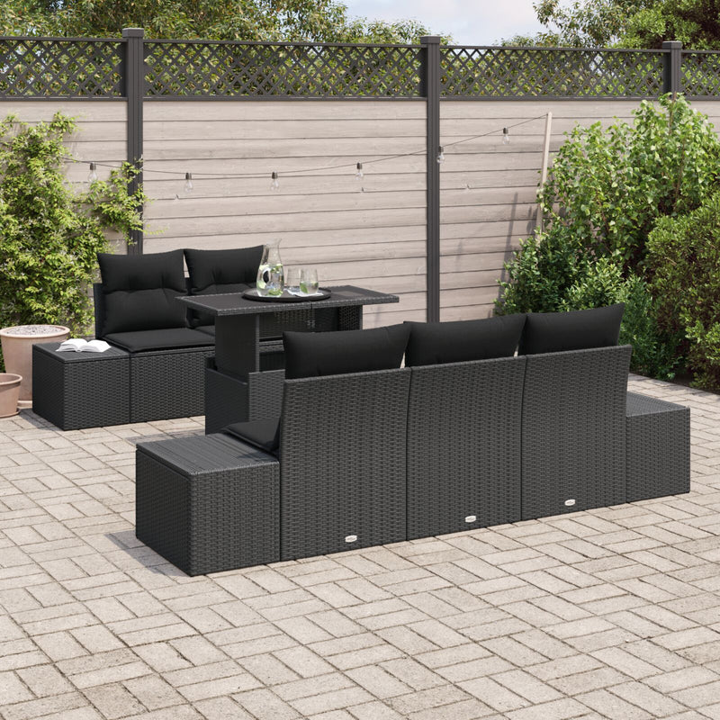 6 Piece Garden Sofa Set with Cushions Black Poly Rattan