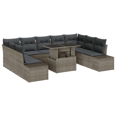 10 Piece Garden Sofa Set with Cushions Grey Poly Rattan