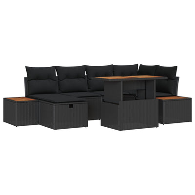 7 Piece Garden Sofa Set with Cushions Black Poly Rattan