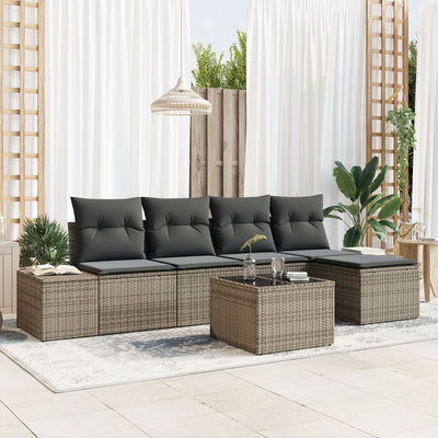 5 Piece Garden Sofa Set with Cushions Black Poly Rattan