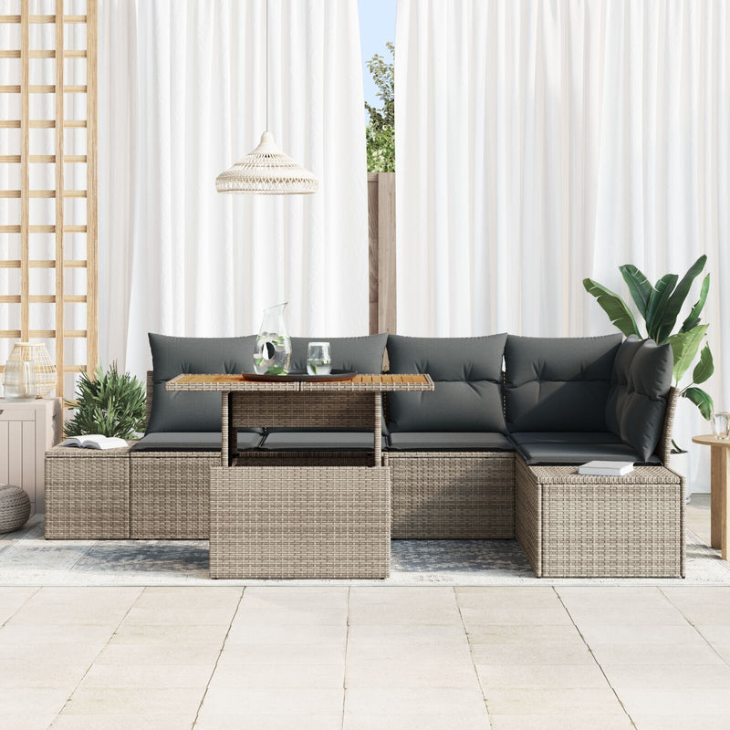 6 Piece Garden Sofa Set with Cushions Grey Poly Rattan