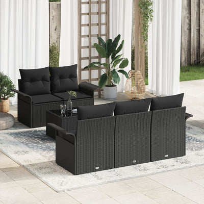 6 Piece Garden Sofa Set with Cushions Black Poly Rattan