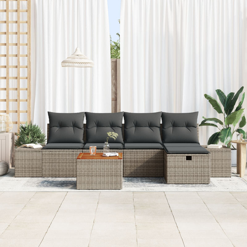 Garden Sofa Set Set of 6 Grey Rattan Outdoor Sofa Rectangular
