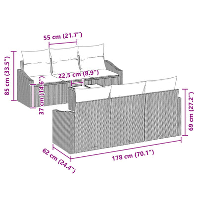7 Piece Garden Sofa Set with Cushions Grey Poly Rattan