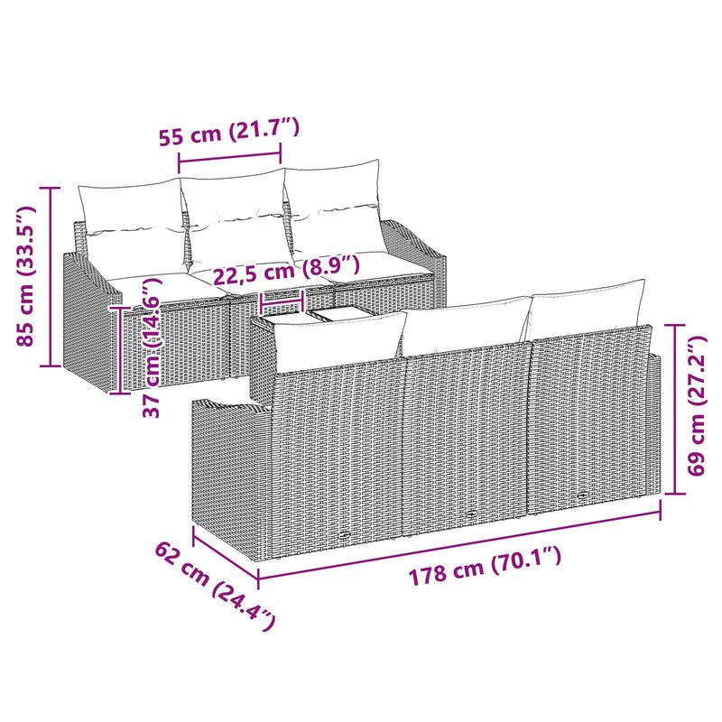 7 Piece Garden Sofa Set with Cushions Grey Poly Rattan
