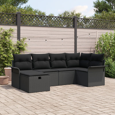 6 Piece Garden Sofa Set with Cushions Black Poly Rattan