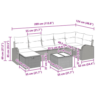 8 Piece Garden Sofa Set with Cushions Black Poly Rattan