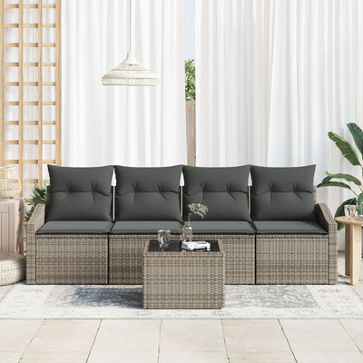 5 Piece Garden Sofa Set with Cushions Grey Poly Rattan