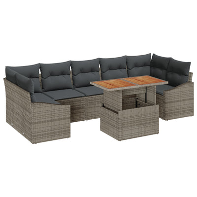8 Piece Garden Sofa Set with Cushions Grey Poly Rattan