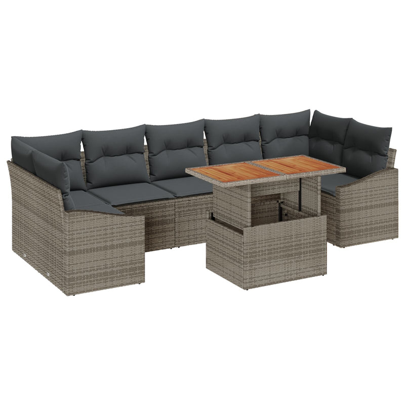 8 Piece Garden Sofa Set with Cushions Grey Poly Rattan