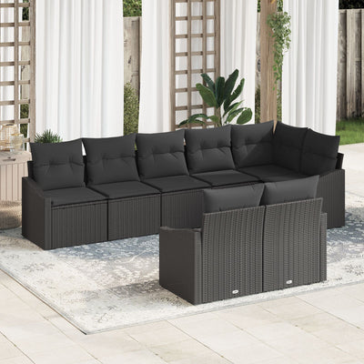 Garden Sofa Set Set of 8 Black Rattan Four-Seater Outdoor Sofa