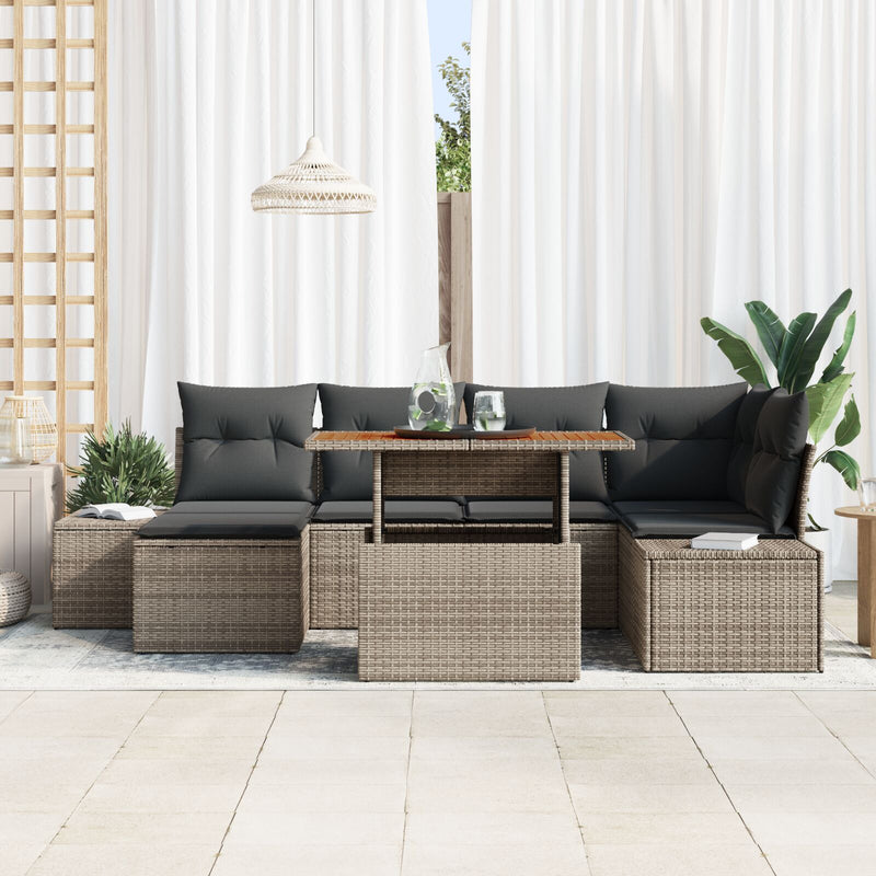7 Piece Garden Sofa Set with Cushions Grey Poly Rattan