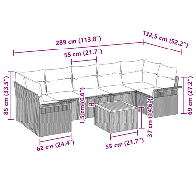 8 Piece Garden Sofa Set with Cushions Grey Poly Rattan Acacia