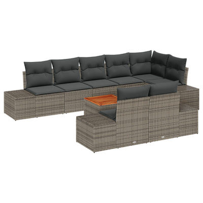 9 Piece Garden Sofa Set with Cushions Grey Poly Rattan Acacia