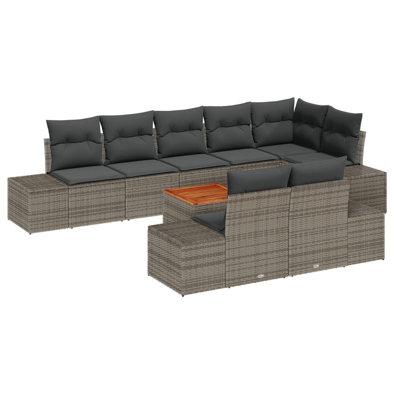 9 Piece Garden Sofa Set with Cushions Grey Poly Rattan Acacia