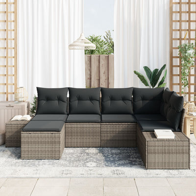 6 Piece Garden Sofa Set with Cushions Grey Poly Rattan