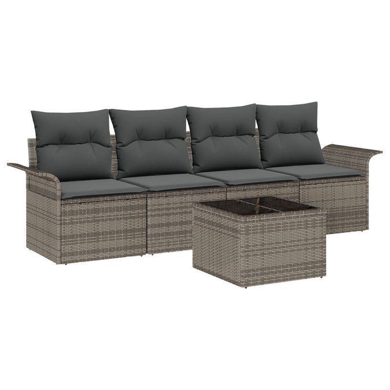 5 Piece Garden Sofa Set with Cushions Grey Poly Rattan