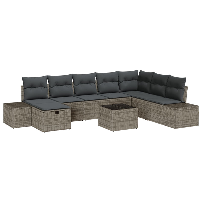 9 Piece Garden Sofa Set with Cushions Grey Poly Rattan