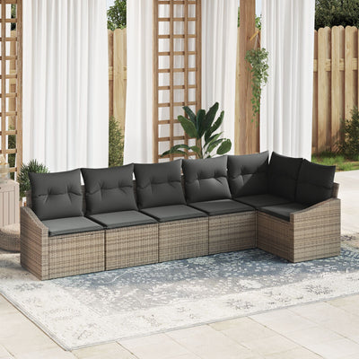 6 Piece Garden Sofa Set with Cushions Grey Poly Rattan