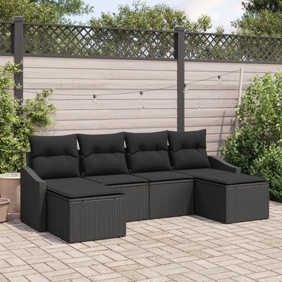 Garden Sofa Set Set of 6 Black Poly Rattan Outdoor Furniture