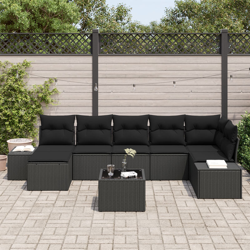 8 Piece Garden Sofa Set with Cushions Beige Poly Rattan