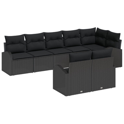 8 Piece Garden Sofa Set with Cushions Black Poly Rattan
