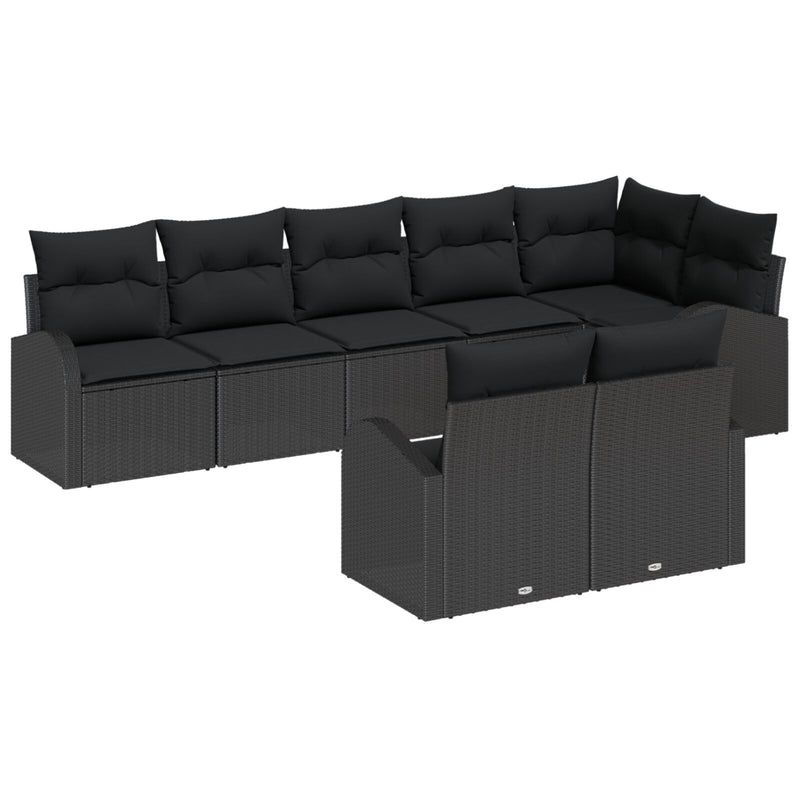 8 Piece Garden Sofa Set with Cushions Black Poly Rattan
