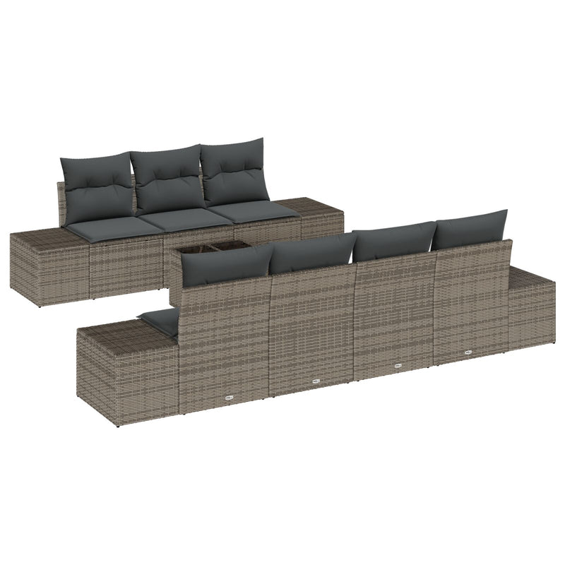 8 Piece Garden Sofa Set with Cushions Grey Poly Rattan
