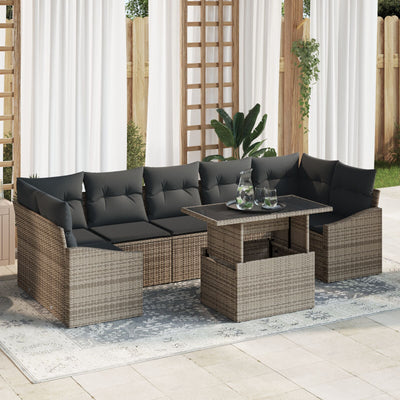 8 Piece Garden Sofa Set with Cushions Grey Poly Rattan