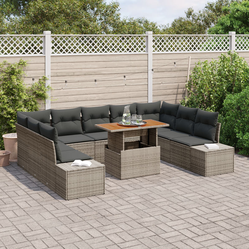 10 Piece Garden Sofa Set with Cushions Grey Poly Rattan